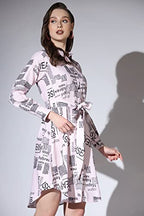 OM SAI LATEST CREATION Western Dresses for Women || Rayon Paper Printed Dress for Women || Dress with Belt, Cuff Full Sleeve & S