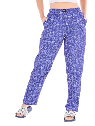 Bewakoof Womens All Over Printed Regular Fit Cotton Poplin Pyjamas_644694_Blue_L
