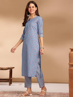 Yashika Cotton Blend Women Kurta Set: Contemporary Charm Personified! Redefine Your Style With Our Printed Kurti Pant Sets!