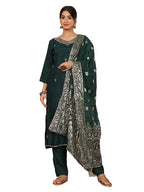 Varanga Women Pure Silk Round Neck Embroidered Kurta With Bottom And Dupatta
