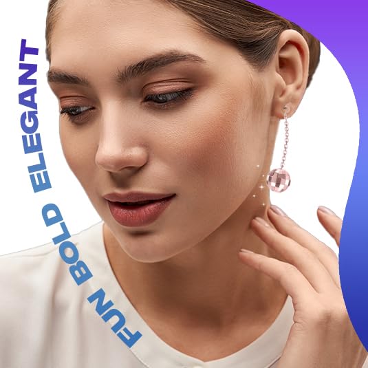 Rave Envy Disco Ball Earrings for Women - 70's Halloween Earrings Women's Costume Accessories - Choice of Color (Rose Gold)