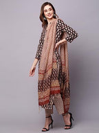 ANNI DESIGNER Womens Cotton Blend Straight Printed Kurta with Pant & Dupatta (NAYANTARA Black-SM_L_Black_Large)