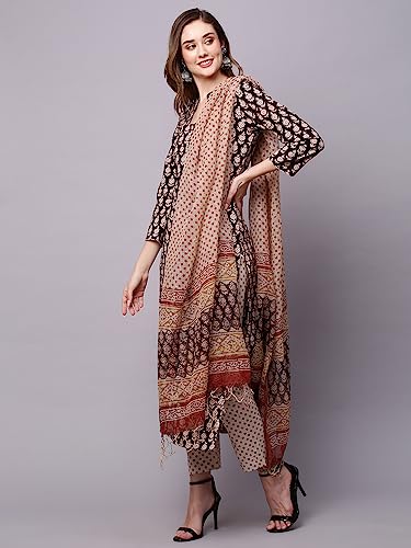 ANNI DESIGNER Womens Cotton Blend Straight Printed Kurta with Pant & Dupatta (NAYANTARA Black-SM_L_Black_Large)