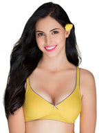 Clovia Women s Cotton Rich Solid Non-Padded Demi Cup Wire Free T- Shirt Bra (BR0584P02_Light Yellow_40B)