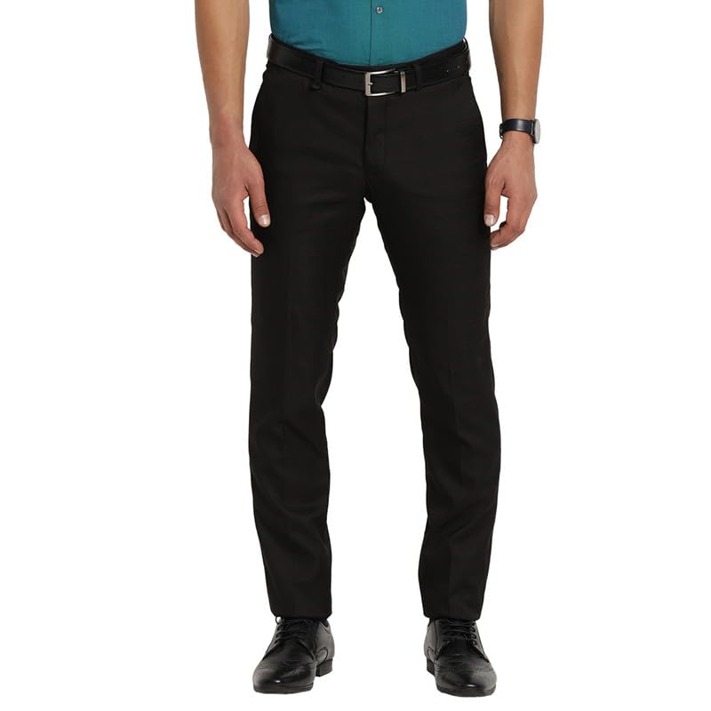 Turtle Men Cotton Dark Green Check Slim Fit Formal Trouser
