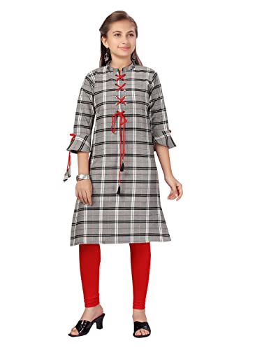 Aarika Girls Cotton Kurti Legging Set (KL-K-428_Grey-Red_40)