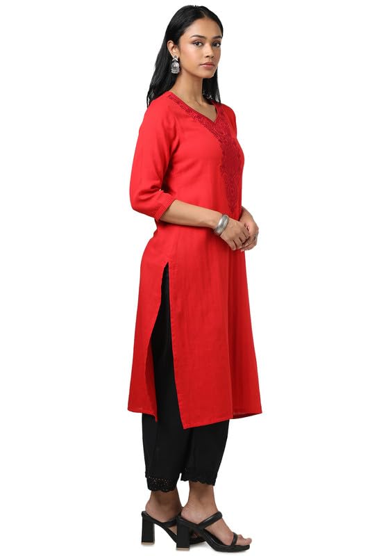 Soch Womens Red Cotton Embroidered Kurta With Thread Work