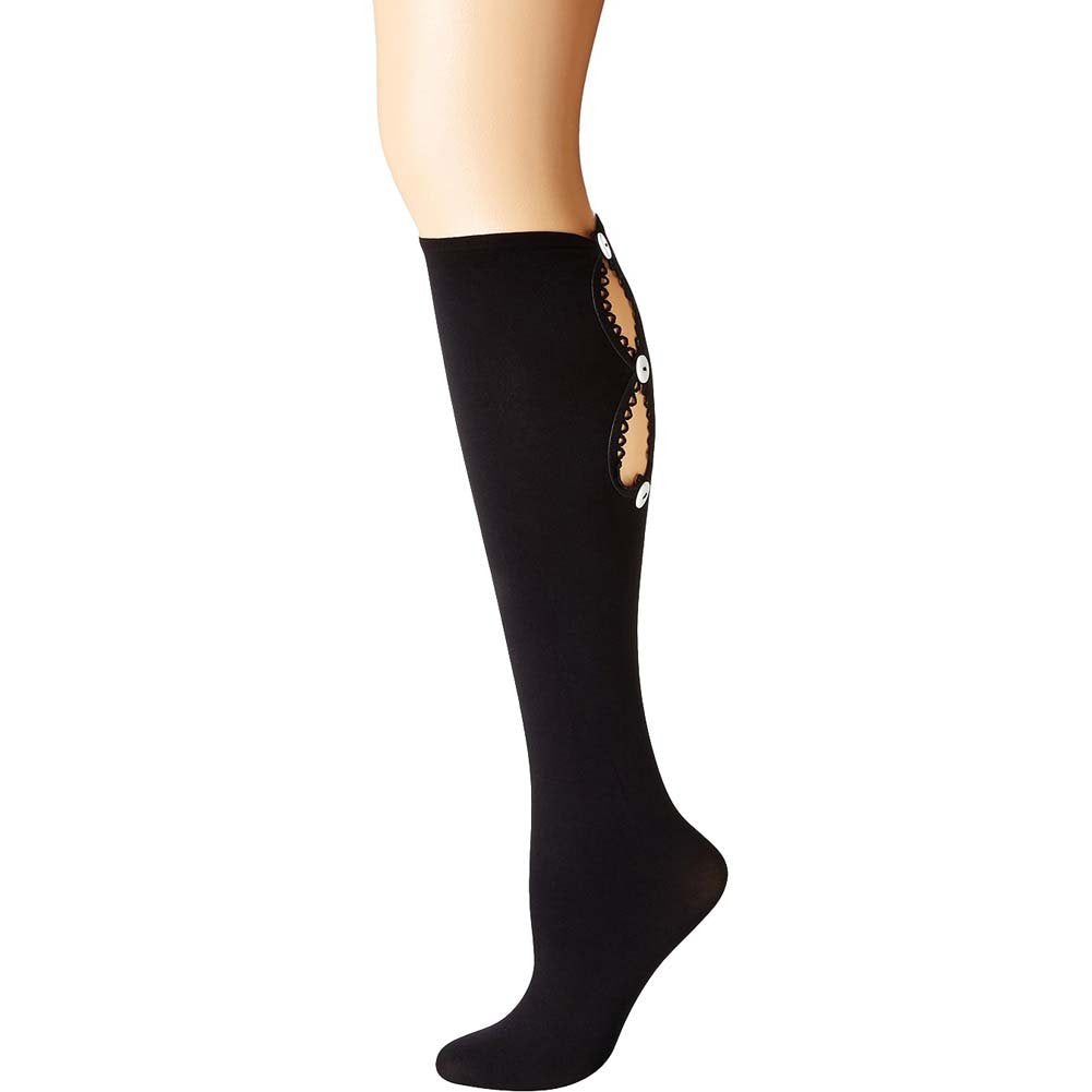 Be Wicked Women's Button Up Back Knee Highs, Black, One Size