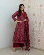 ANNI DESIGNER Womens Rayon Viscose Anarkali Printed Kurta with Pant & Dupatta (VANGALA Maroon_XXL_Maroon_XX-Large)