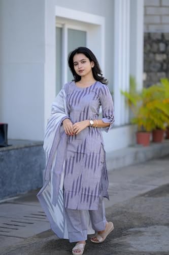 ANNI DESIGNER Womens Rayon Viscose Straight Printed Kurta with Pant & Dupatta (Jumera Blue_M_Blue_Medium)