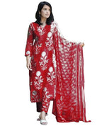 ANNI DESIGNER Womens Rayon Blend Floral Straight Kurta with Pant & Dupatta (Zuri Purple_Red_Medium)