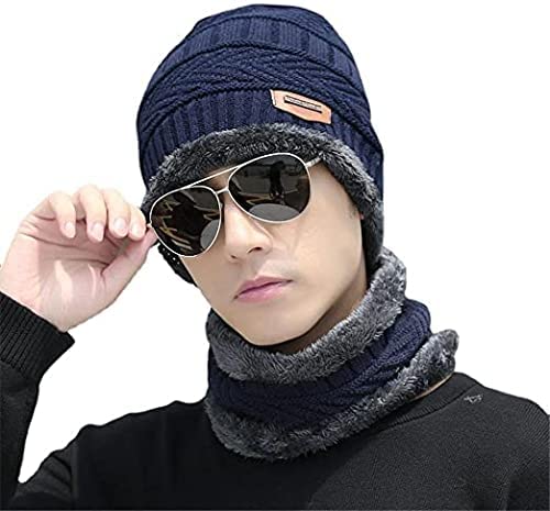 Digital Shopee Winter Knit Beanie Cap Hat Neck Warmer Scarf And Woolen Gloves Set Skull Cap For Men/Women