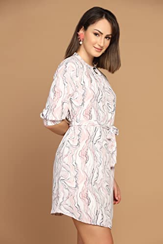 Leriya Fashion Western Dress for Women || Rayon Marble Printed Short Dresses for Women || Front Plated Neck with Buckle || Casua