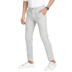 Turtle Men Cotton Linen Grey Checkered Ultra Slim Fit Flat Front Casual Trouser