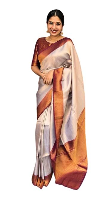Flosive Womens Present Banarasi Soft Lichi Silk Saree Beautiful Jacquard Rich Pallu Design Work Zari Woven Kanjivaram Silk Styl