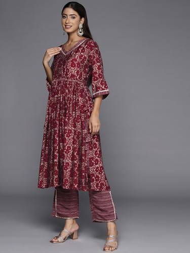Libas WomenS Silk Blend Kurta Sets (34650_Maroon