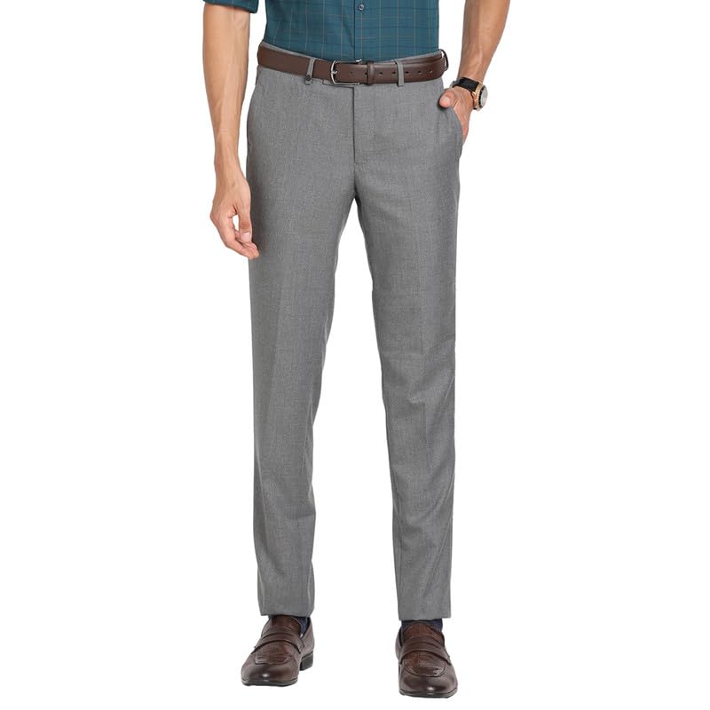 Turtle Men Poly Viscose Solid Slim Fit Grey Formal Trousers
