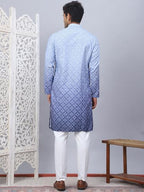 Jompers Blue MenS Ombre Printed Kurta Pyjama Set