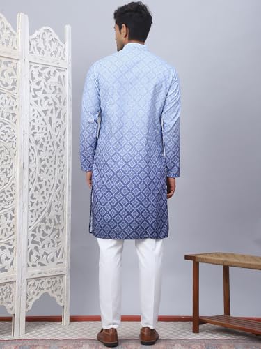 Jompers Blue MenS Ombre Printed Kurta Pyjama Set
