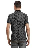 Turtle Men Slim Fit Black Printed Cotton Stretch Polo T-Shirt