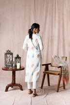ANNI DESIGNER Womens Cotton Blend Straight Printed Kurta with Pant & Dupatta (Nairiti White_XL_White_X-Large)