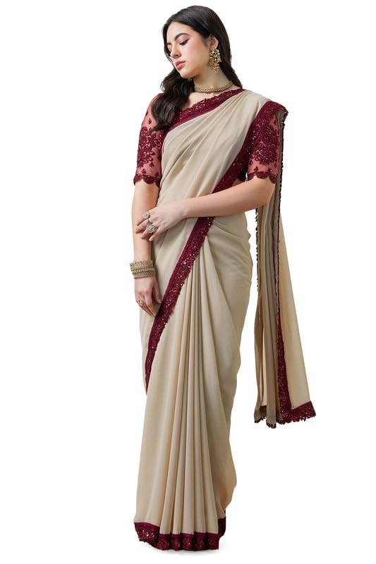 Soch Women Sequin Lace Border Georgette Saree