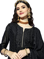 Ishin Women'S Black Embellished A-Line Kurta Set With Trouser And Dupatta