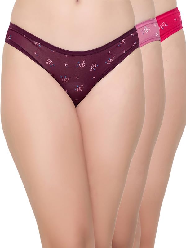 Clovia Womens Pack of 3 Cotton Spandex High Waist Outer Elastic Bikini Panty (PNC110320_Multicolor_XXL)