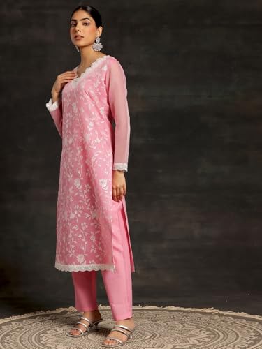 Libas WomenS Cotton Blend Kurta Set (272460R_Pink