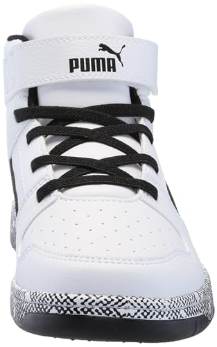 PUMA Rebound Layup Mid Hook and Loop Sneaker, White Black, 13 US Unisex Little Kid