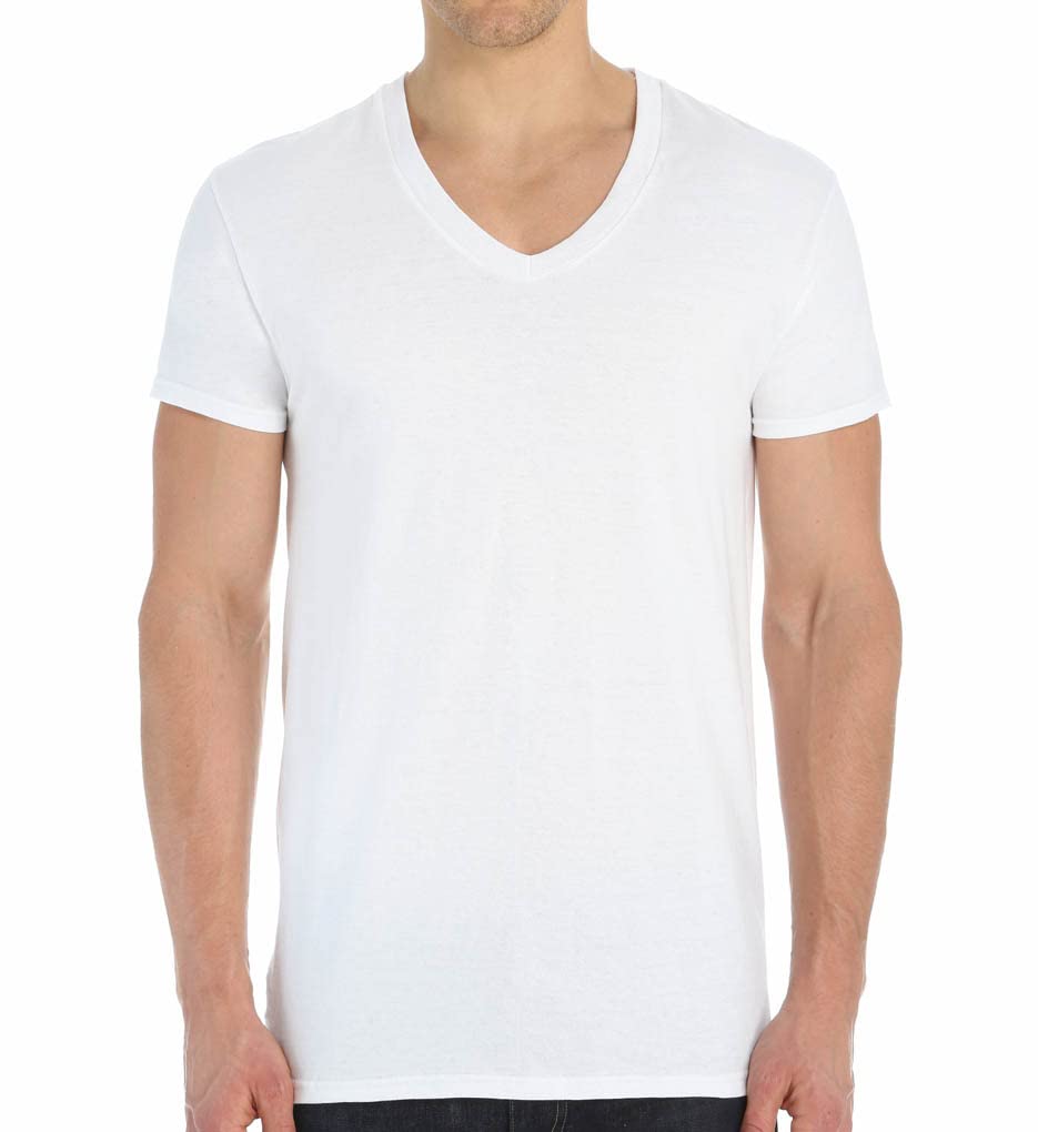Fruit of the Loom Men's V-Neck T-Shirt, White, Large(Pack of 3)
