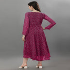 Trillmixa Georgette Floral Printed Full Sleeve V Neck Maxi-Length Fit & Flare Long Dress For WomenS (T-Mansi) Pink