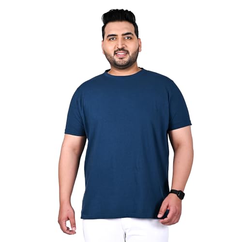 Bigbanana Plus Size Solid MenS Round Neck T-Shirt (Tony-Navy,Navy Blue,3Xl)