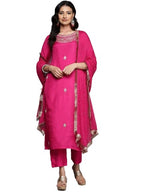 Varanga Women Pink Pure Silk Zardosi Embroidered Kurta Set With Dupatta