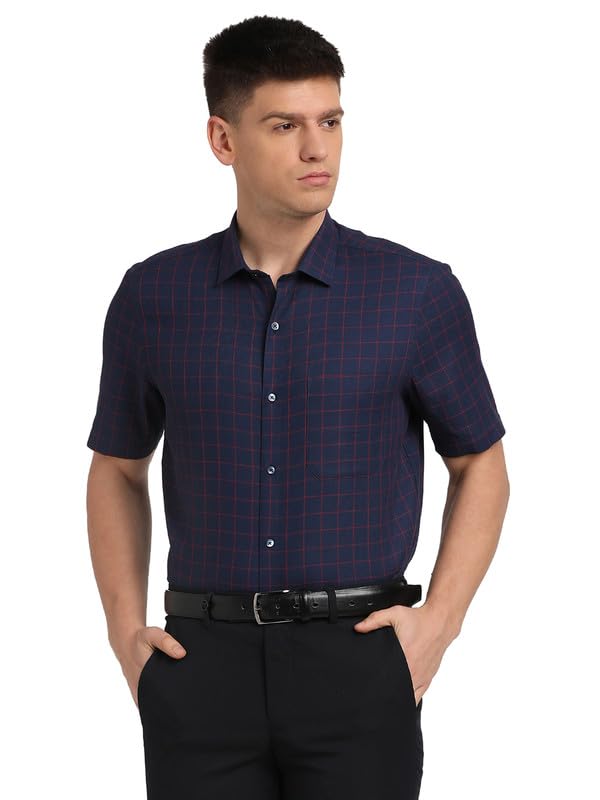Turtle Men Giza Cotton Regular Fit Check Half Sleeve Formal Shirt Navy