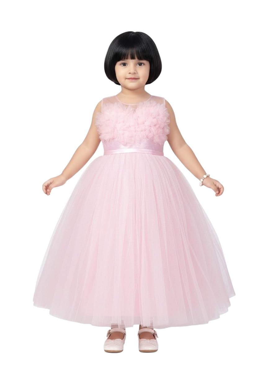 Aarika Girls Pink Colour Nylon Solid Gown-(3-13 Years)-(Oct_G-16551-Pink-34)