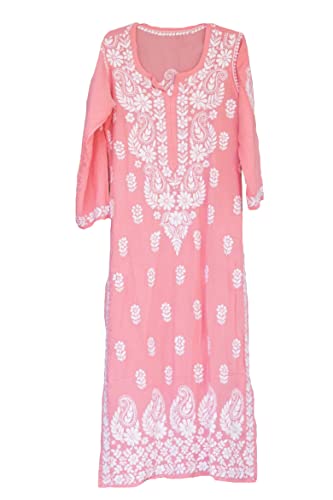 ANNI DESIGNER Womens Cotton Chikankari Embroidered Straight Kurta (RABAANI-Pink_M_Pink_Medium)