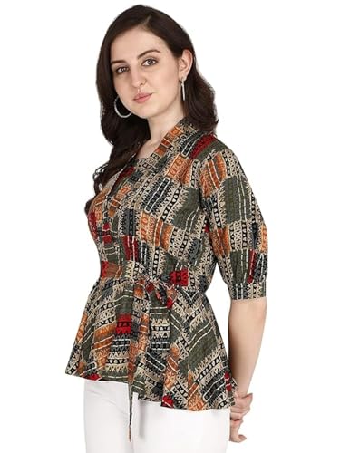 OM SAI LATEST CREATION Women Solid Western Top with Half Sleeves for Office Wear, Casual Wear, Under 399 Top for Women Top (Gree