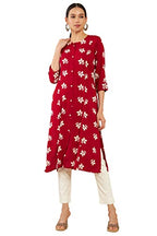 Soch Red Rayon Leaf Print A-Line Fit Kurta