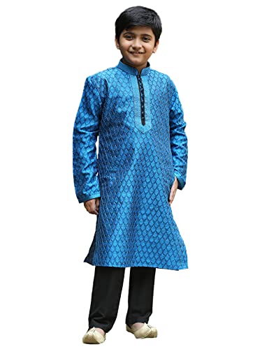 Manyavar Blended Silk Full Sleeve Jacquard Kurta Pajama Set For Kids And Boys(4-5 Years)