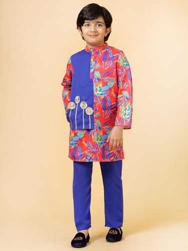A.T.U.N. (All Things Uber Nice) Red Blue Printed Kurta Pyjama Set For Boys
