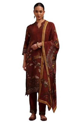 Soch Women Muslin Kalamkari Suit Set with Thread Work
