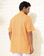 Fabindia MenS Cotton Dobby Regular Short Kurta (1038376Yellow_Yellow
