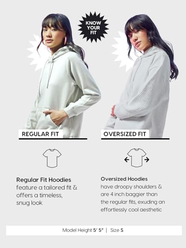 Bewakoof Womens Typography Oversized Fit Full Sleeve Fleece Hoodies Black