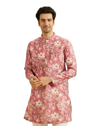 Manyavar MenS Viscose Blend Floral Print Long Kurta (Coral,Xxl)