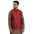 SOJANYA (Since 1958, Mens Jacquard Silk Maroon Self Design ONLY Nehrujacket, Size: 36