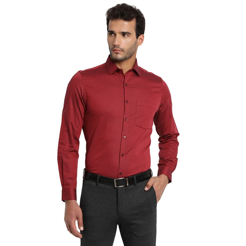 Turtle Men Maroon Cotton Self Design Slim Fit Formal Shirts