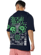 Bewakoof Official Rick and Morty Merchandise Mens Graphic Print Oversized Fit Half Sleeve Round Neck Cotton T-Shirt_680238_Blue