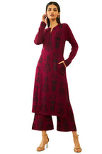 Soch Womens Wine Acrylic Doll Pattern Knitted Full Sleeves Winter Kurta Set