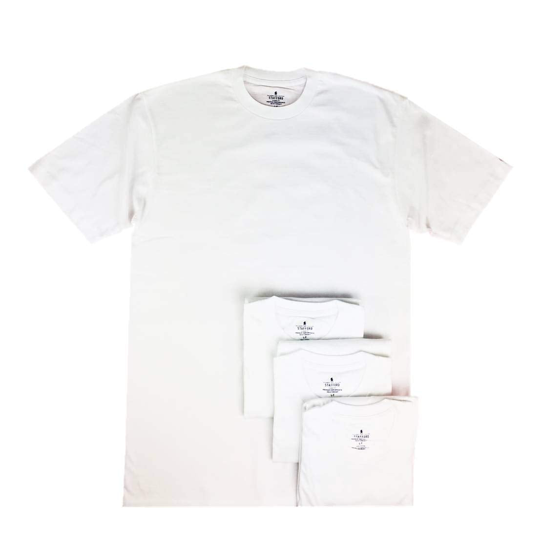 Stafford Mens Tall/Extra Tall 100% Heavy Weight Cotton Crew Neck Undershirt, White, Short Sleeve, 4 Pack (Large Tall (LT))